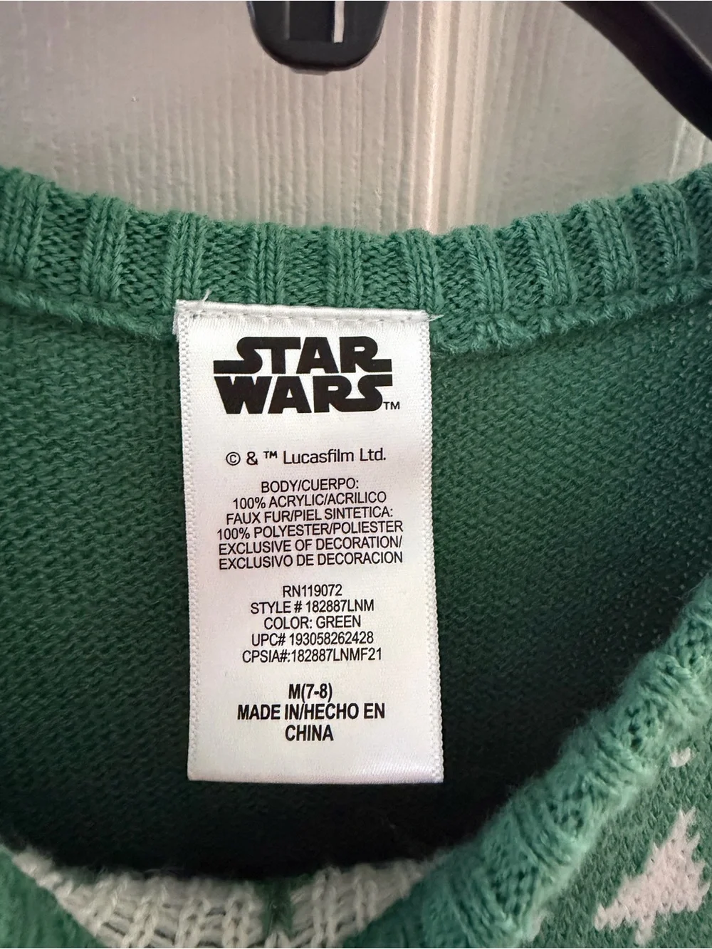 Star Wars Green Knit Grogu Holiday Dress with White Trim
